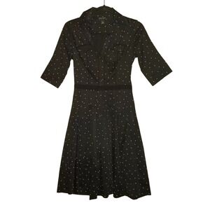 White House Black Market Women's Polka Dot Dress Lined Side Zip Fit & Flare Sz 0